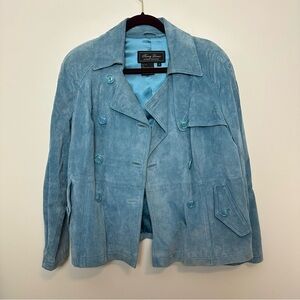 Vintage Leather Jacket Blue Suede Terry Lewis Bomber Moto Coat Medium